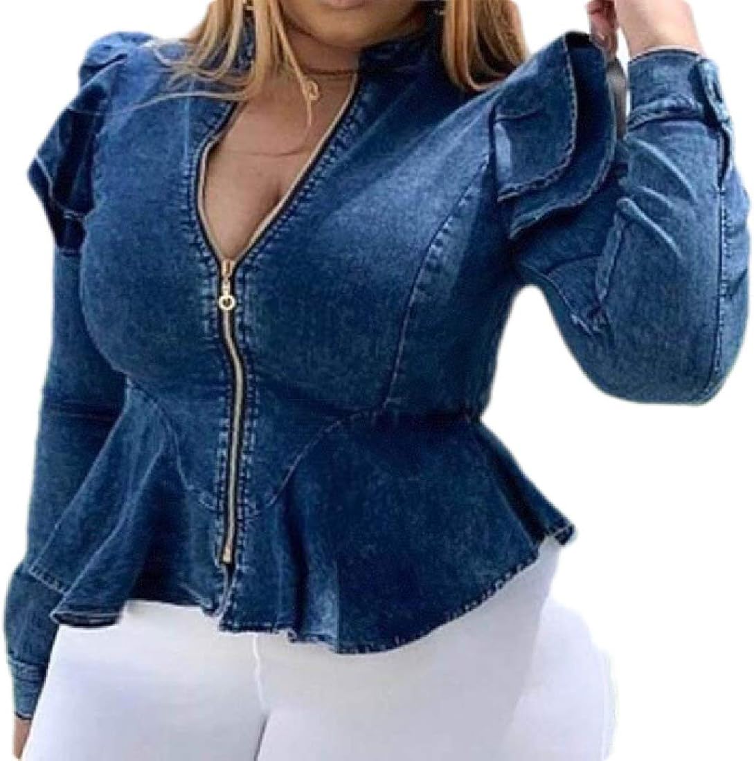 plus size ruffle denim jacket