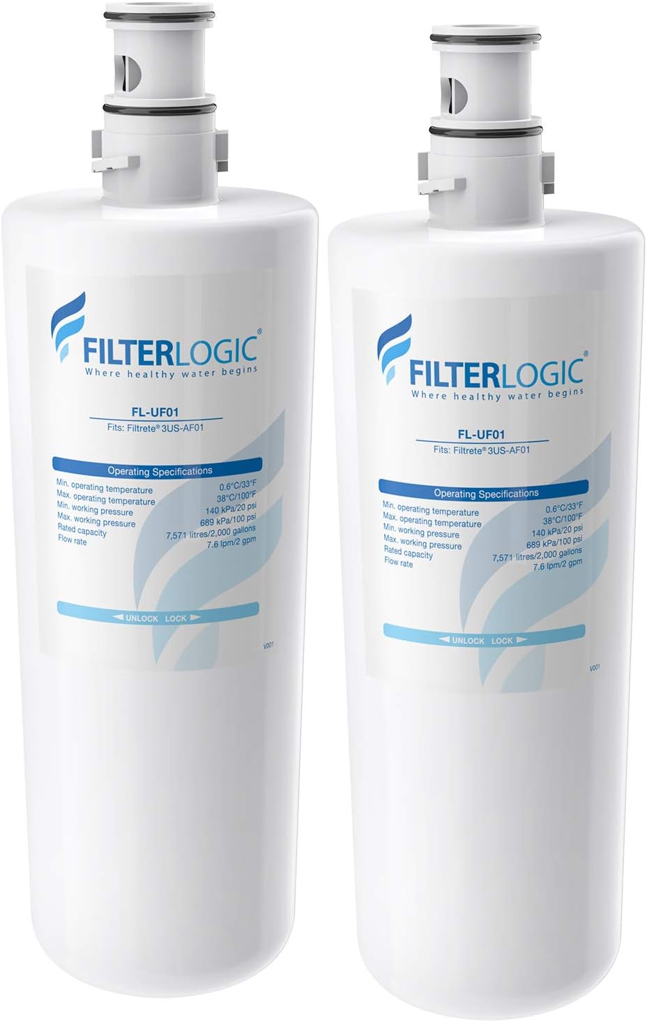 Filterlogic 3US-AF01 Under Sink Water Filter, Replacement for Standard Filtrete 3US-AF01, 3US-AS01, Whirlpool WHCF-SRC, WHCF-SUFC, WHCF-SUF (Pack of 2): Home Improvement