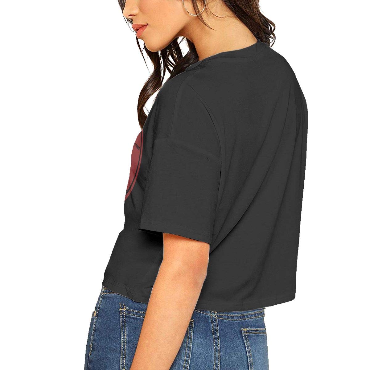 Qmad Women Tale for Ruled Life Crop Top T-Shirt Popular Short Style Design Daily Hang Out Short Sleeve Wearable Tee Top Black