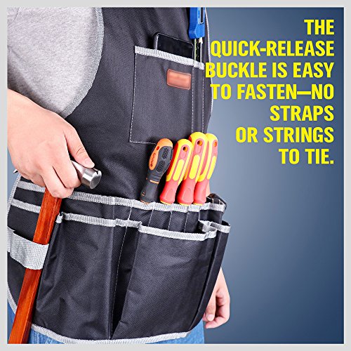 image for SEDY Utility Canvas Work Apron with 18 Tool Pockets, Cross-Back Straps
