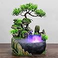Tabletop Rockery Fountain Indoor Waterfall Bonsai Desktop Mini Rockery Water Fountain with Automatic Pump and LED Light, Home Office Bedroom Humidifier Desk Decorate (Style 1)