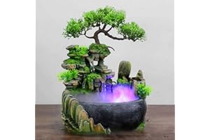 KUNGHEI Tabletop Rockery Fountain Indoor Waterfall Bonsai Desktop Mini Rockery Water Fountain with Automatic Pump and LED Light, Home Office Bedroom Humidifier Desk Decorate (Style 1)