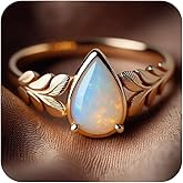 14K Gold Plated Pear Cut White Opal Infinity Bridal Engagement Ring's for Women's Vintage Style Cubic Zirconia Wedding Promise Bands Birthstone Gemstone Ring for Women Size 7#
