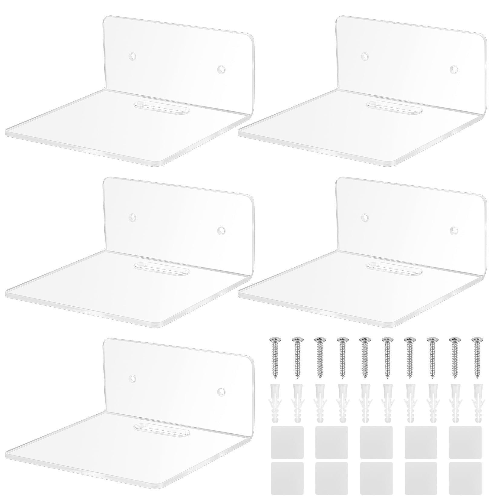 jiuxlaan 5 Pcs Clear Acrylic Floating Wall Shelves, Small Floating Shelves for Wall Shelf Acrylic Display Ledges, Small Corner Shelf for Bedroom Bathroom Book Speaker Hanging Shelves - Clear