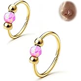 UBGICIG 8mm 10mm Opal Nose Rings Hoops 316 Surgical Steel Nose Piercing Jewelry Pink Purple Blue White Green Red 18K Gold Silver 18G/20G