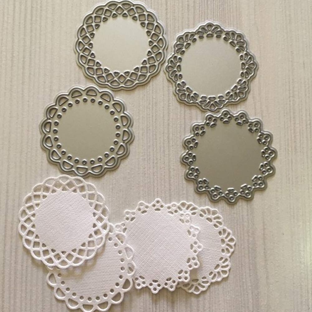 YOUNICER 4Pcs Lace Edge Circle Frame Metal Cutting Die Stencils for DIY Scrapbooking Album Decorative Embossing Paper Dies for Card Making