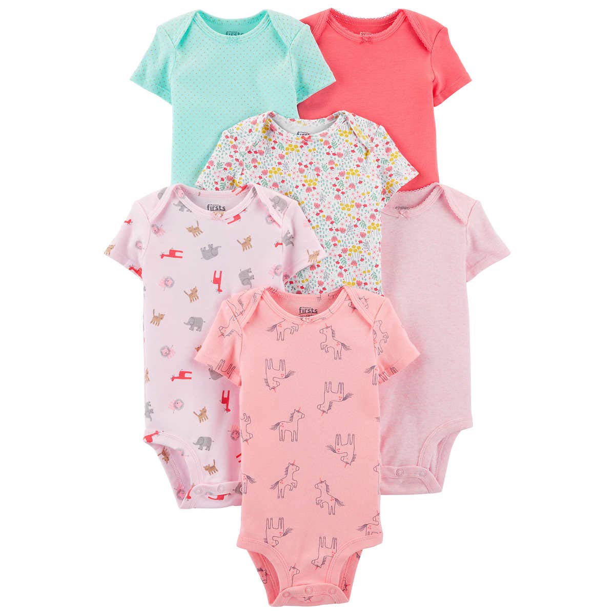 Carter's Precious Firsts Baby Girls/Boys Short-Sleeve Bodysuits 6-Pack