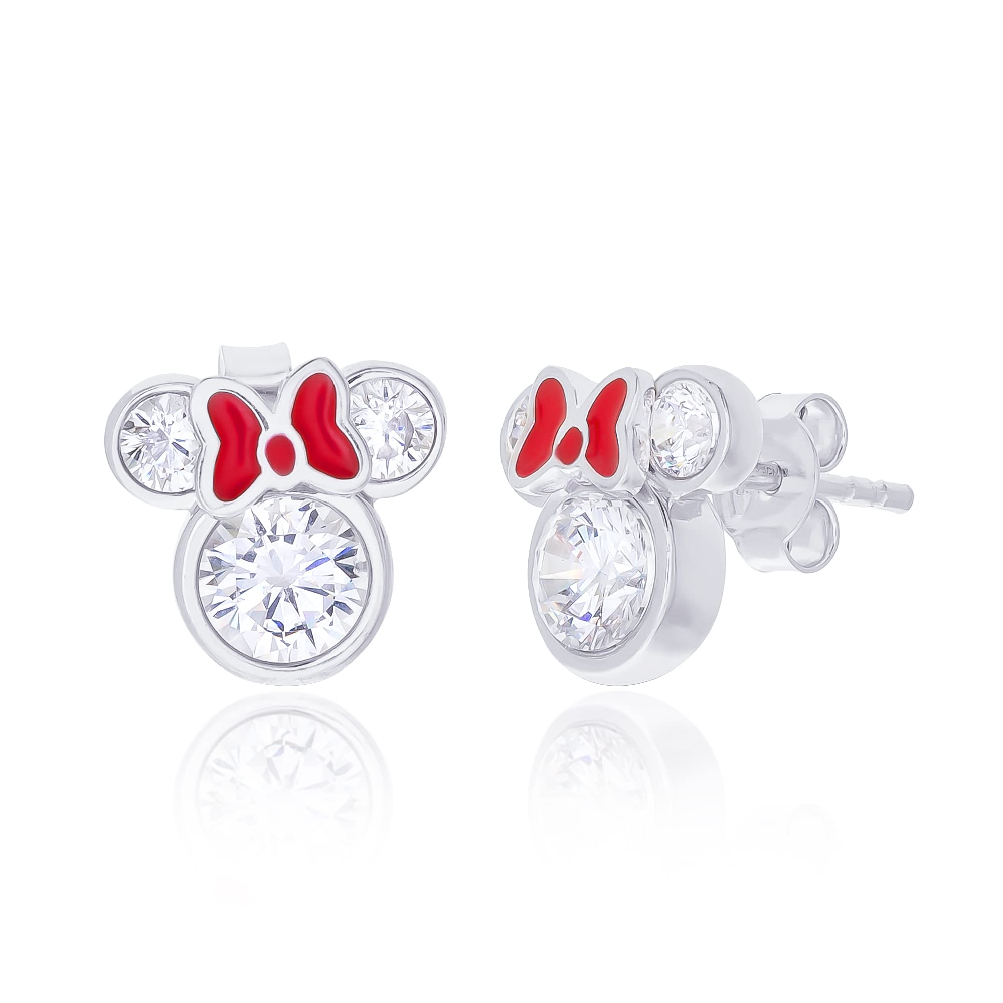Disney Minnie Mouse red and silver Sterling silver & enamel red Bow CZ Stud Earrings E902851RZWL.PH