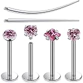 Tkzndnm F136 Titanium 20/18/16G Internally Threaded Flat Back Nose Rings Stud Earrings Lip Labret Medusa Monroe Multicolor Gem Piercing Jewelry with Taper for Women Men