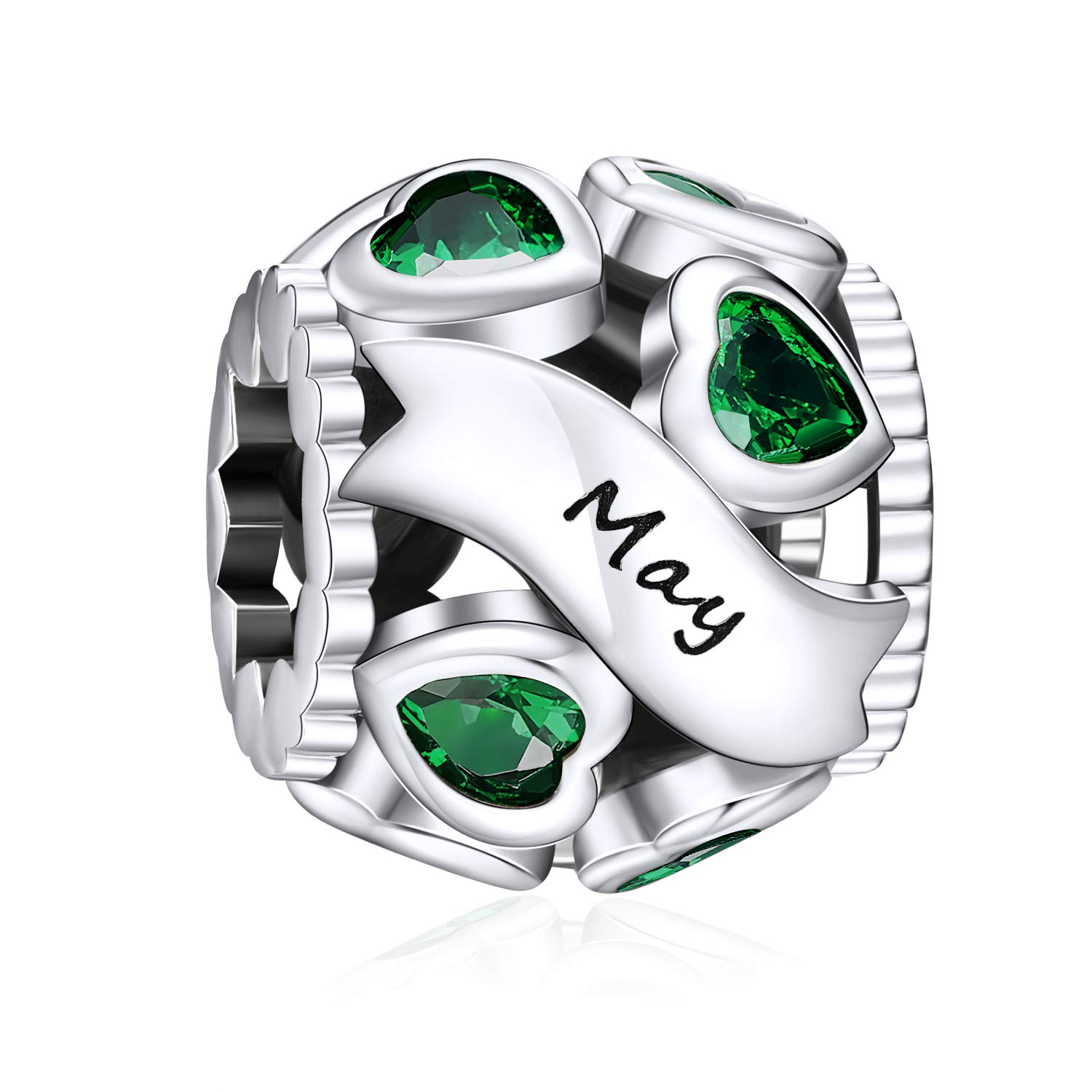 NINGAN Birthstone Charms for Bracelets-925 Sterling Silver Openwork Bead Charms, Love Heart Charms for Bracelets and Necklaces, Happy Birthday Gifts for Women Girls (May)