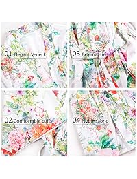 Tlanpu Kimono bata de satén para mujer Kimono imitación seda pijama manga corta cuello en V camisón de novia ropa de dormir