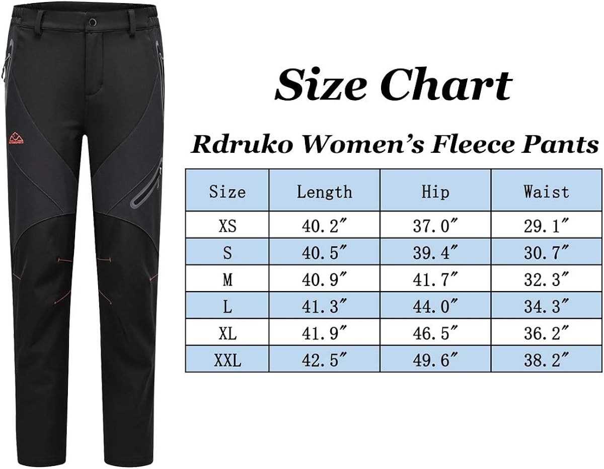 Rdruko Women's Waterproof Windproof Fleece Lined Warm Hiking Ski Snow Insulated Pants: Clothing