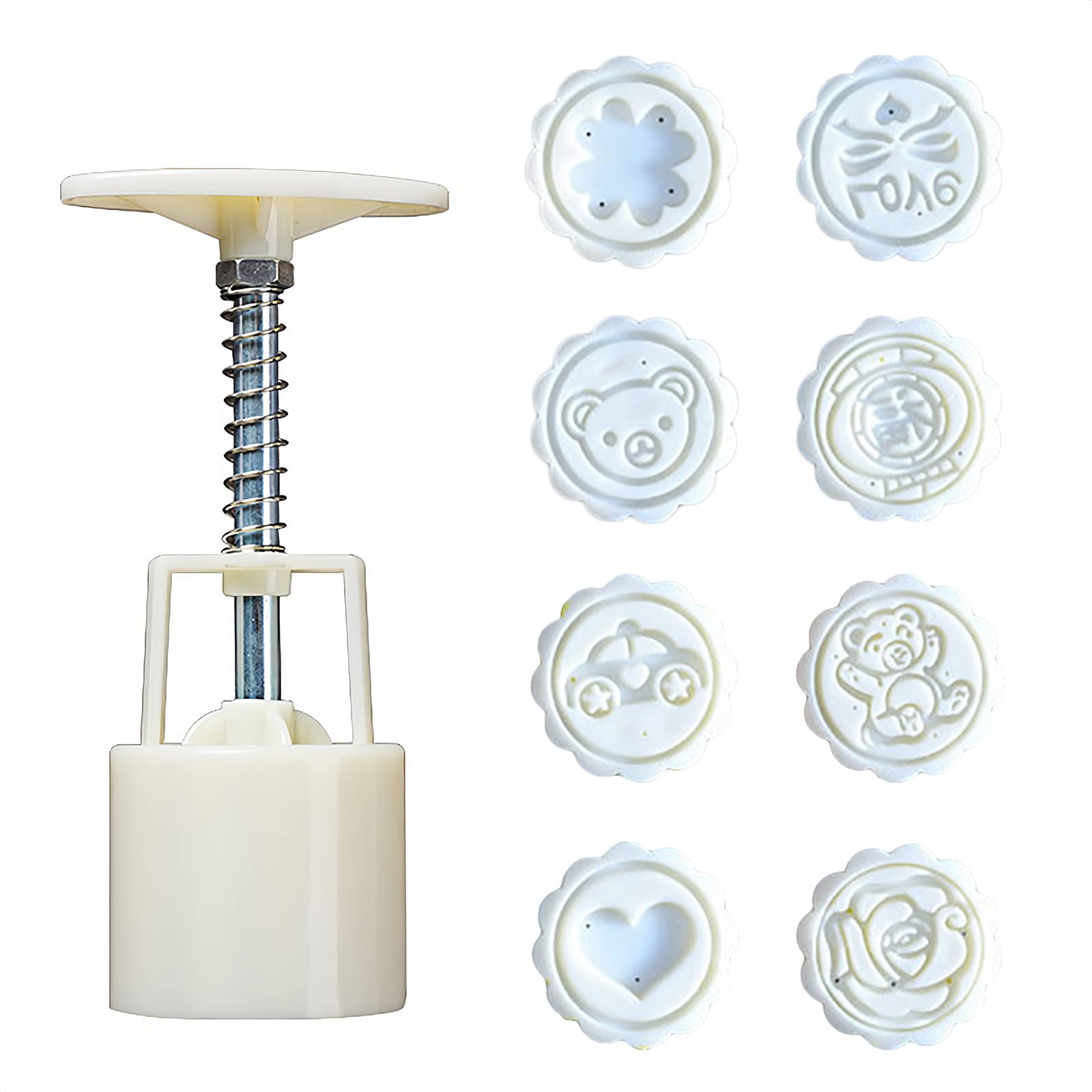 WUDQIJI Mooncake Mould Press 50 g Flower Hand Press Mooncake Mould Cookie Stamp Mooncake Mould Mooncake Mould Press Flower Press Moon Cake Press Moulds with 8 Stamps for Biscuits Dessert Baking