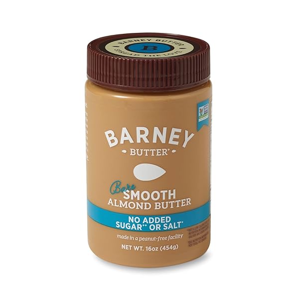 BARNEY BUTTER ALMOND BUTTER, BARE SMOOTH, 16 OUNCE JAR, NO ADDED SUGAR OR SALT, SKIN-FREE ALMONDS, NO STIR, NON-GMO, GLUTEN FREE, KETO, PALEO, VEGAN