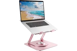 Swivel Laptop Stand for Desk, Adjustable Height Aluminum Computer Stand with 360 Rotating Base, Foldable Ergonomic Riser, Por