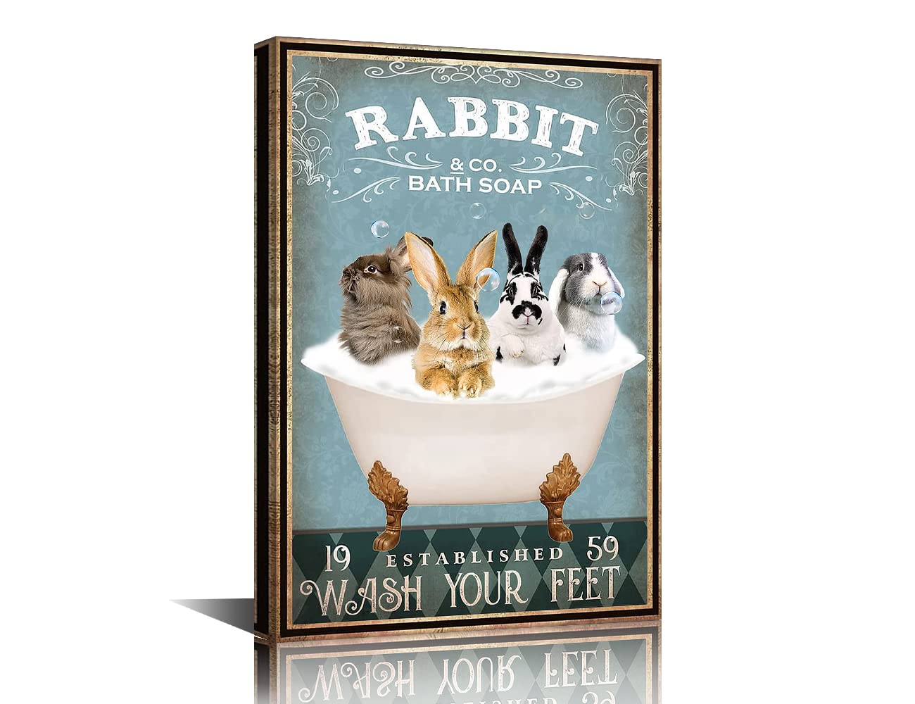 Vintage Canvas Sign Funny Rabbit Print Rabbit Poster Funny Cat Poster Canvas Art and Wall Art Print for Living Room Bathroom Home Decorations Framed Ready to Hang - 24" W x 16" H