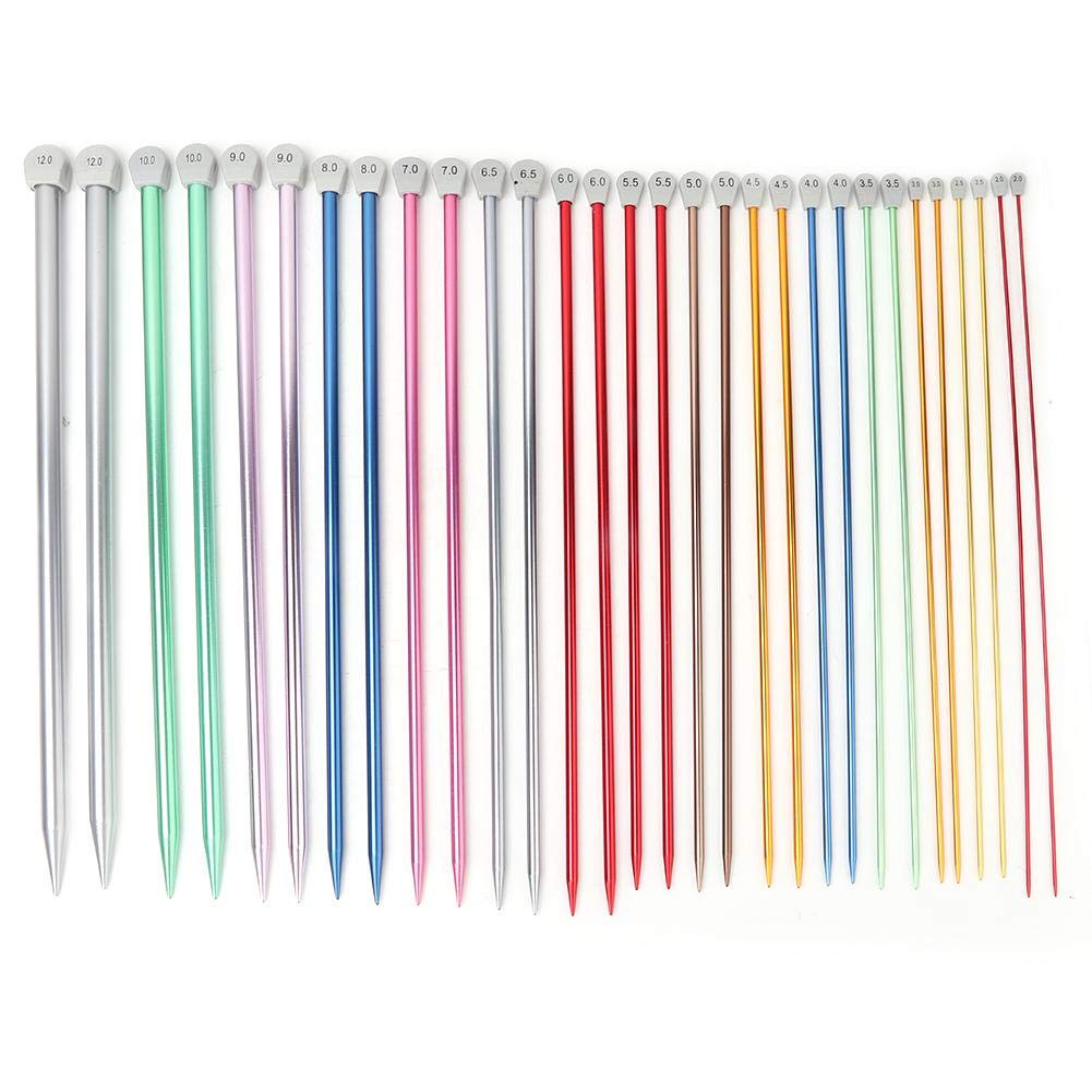 Pssopp Knitting Needles Colorful Oxidized Sweater Yarn Needle Straight Single Pointed Knitting Pointed Knitwear DIY Tools for Beginners a set of 15 pairs
