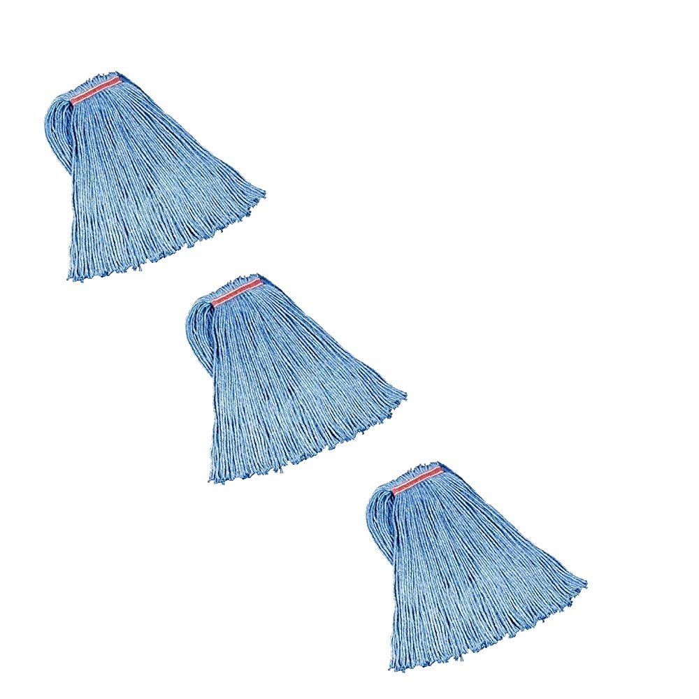 Rubbermaid Commercial FGF51900BL00 Premium 8-Ply Cut-End Blend Mop, 32-ounce, 1-inch Orange Headband, Blue (3 PACK)
