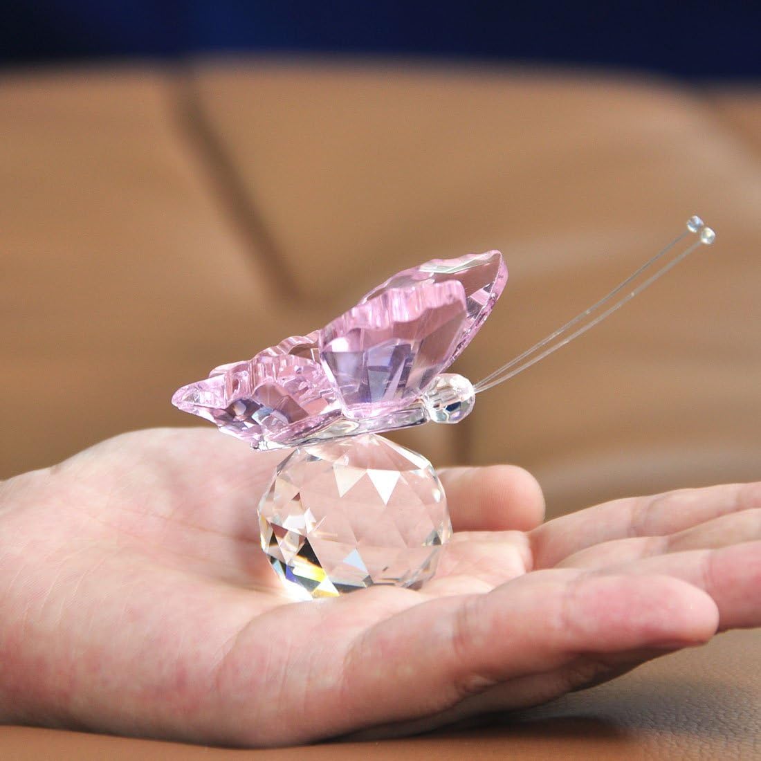 H&D Crystal Flying Butterfly with Ball Base Figurine Art Glass Collection Ornament Statue Animal Paperweight (pink) - Image 4