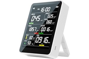 AIROASIS 9-in-1 Professional Indoor Air Quality Monitor Indoor Portable PM2.5/PM10/CO2,Temperature, Formaldehyde Detector,Humidity TVOC,Time Display Air Quality Tester (Pearly White)