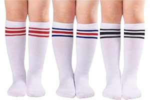 LO SHOKIM Toddler Knee High Socks Kids Soccer Socks Girls Three Stripes Over the Calf School Uniform Stockings Athletic Boys