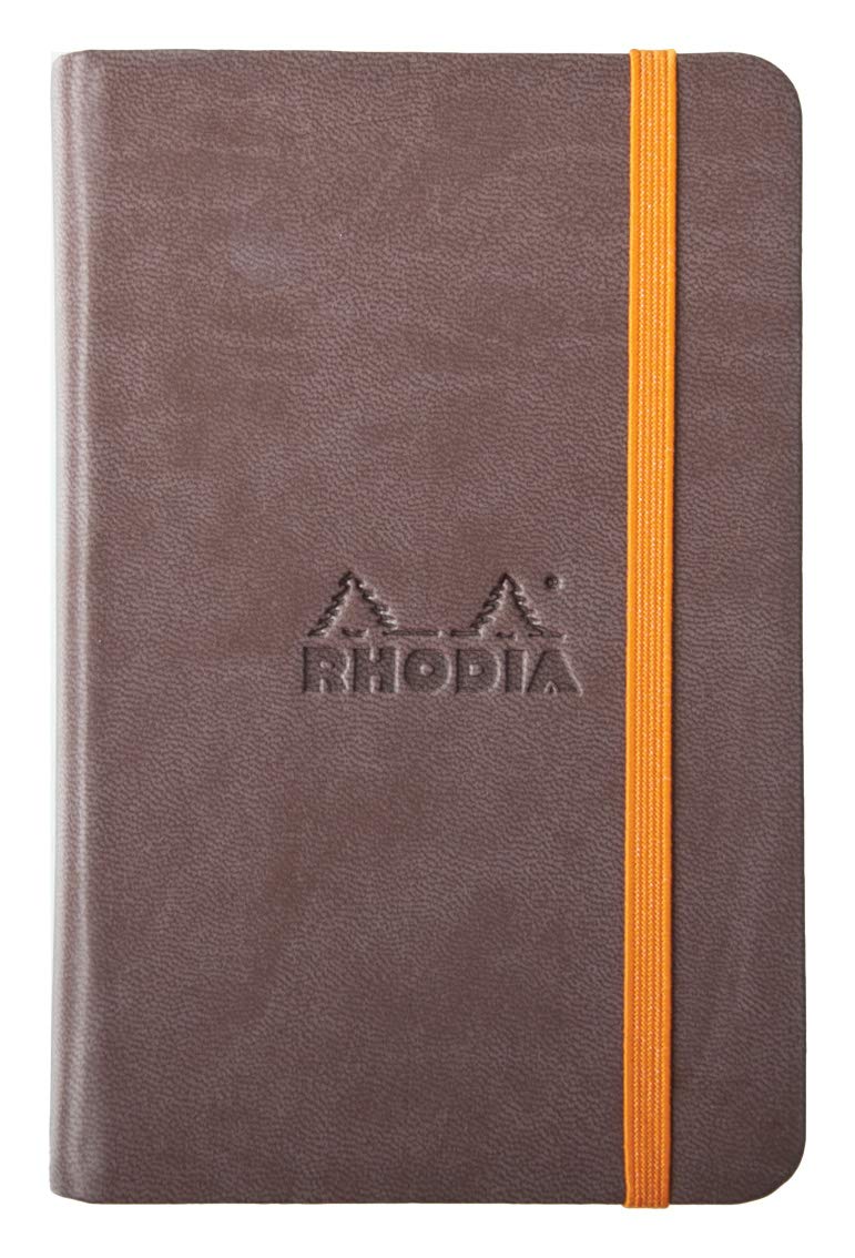 RHODIA 118623C - Chocolate Rigid Notebook - A6 - 192 pages - Plain Ivory Clairefontaine Paper 90 g/m - Bookmark, Elastic Closure - Faux Leather Cover - Rhodiarama Collection