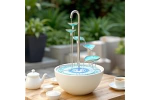 HYDRIA Water Feature Fountain Verdigris Leaf Cascade, Verdigris Mosaic, Porcelain Bowl Included, Up to 100 Hours per Charge, USB Charging, Outdoor and Indoor use, British Brand, Wireless, No Solar