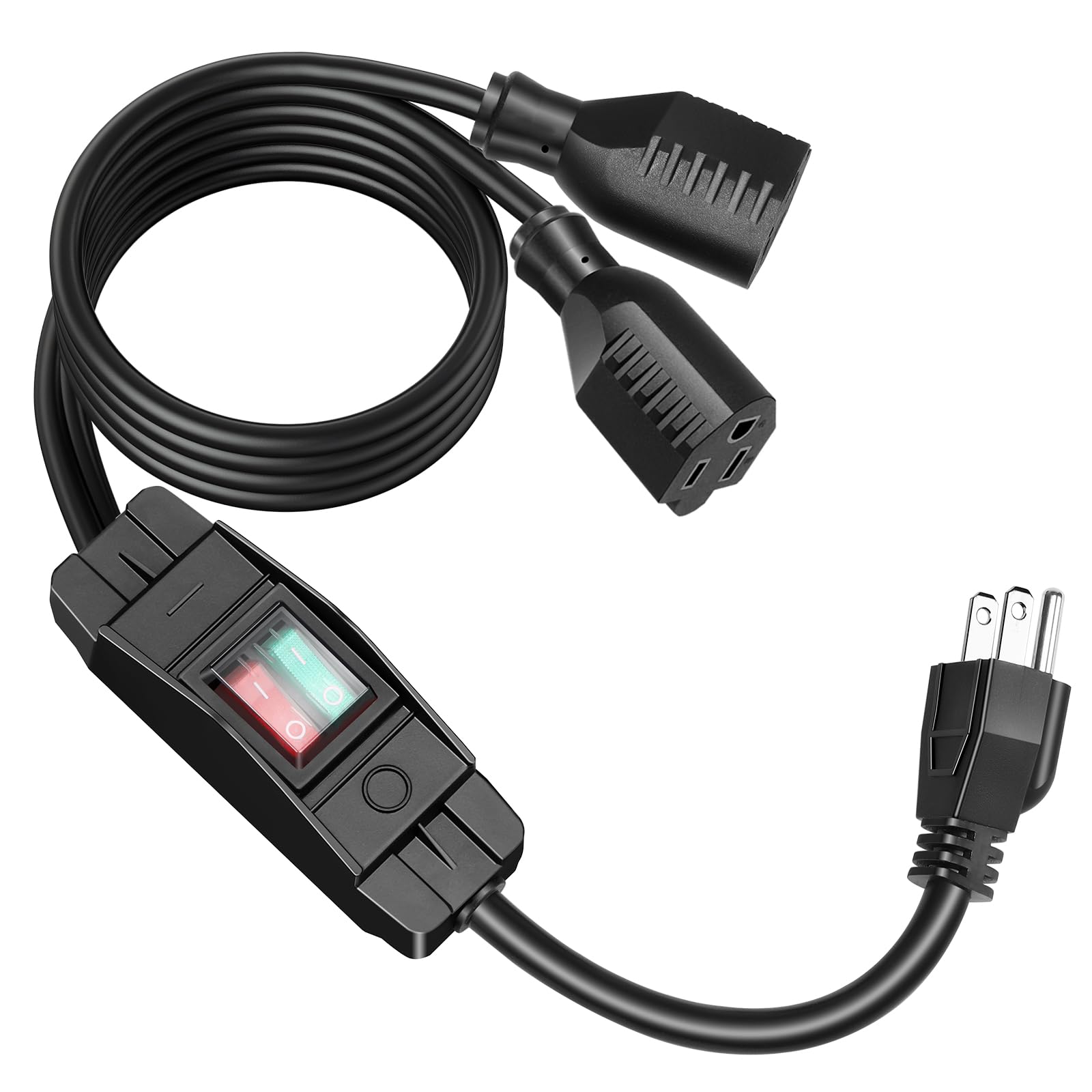 Photo 1 of 2-Way Extension Cord Splitter with On/Off Switch, Heavy Duty 3-Prong Extension Cord with Switch, Y-Splitter,14AWG 15A/125V & 18AWG 10A/125V, Switched Splitter Extension Cord 1 to 2 Outlet(6FT)