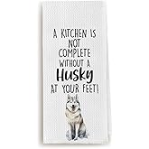 Zeghk Funny Husky Dog Decorative Kitchen Towel Dish Towels, A Kitchen is Not Complete Without A Husky at Your Feet, Dog Towels, Hand Towels Tea Towel Bathroom Decor 16x24 inch