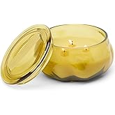 Paddywax Basalt Collection Scented Candle, Soy Wax Blend Glass Jar with Lid, Reusable Home Décor Candle, 10 oz, Yellow Vessel, Tobacco Patchouli