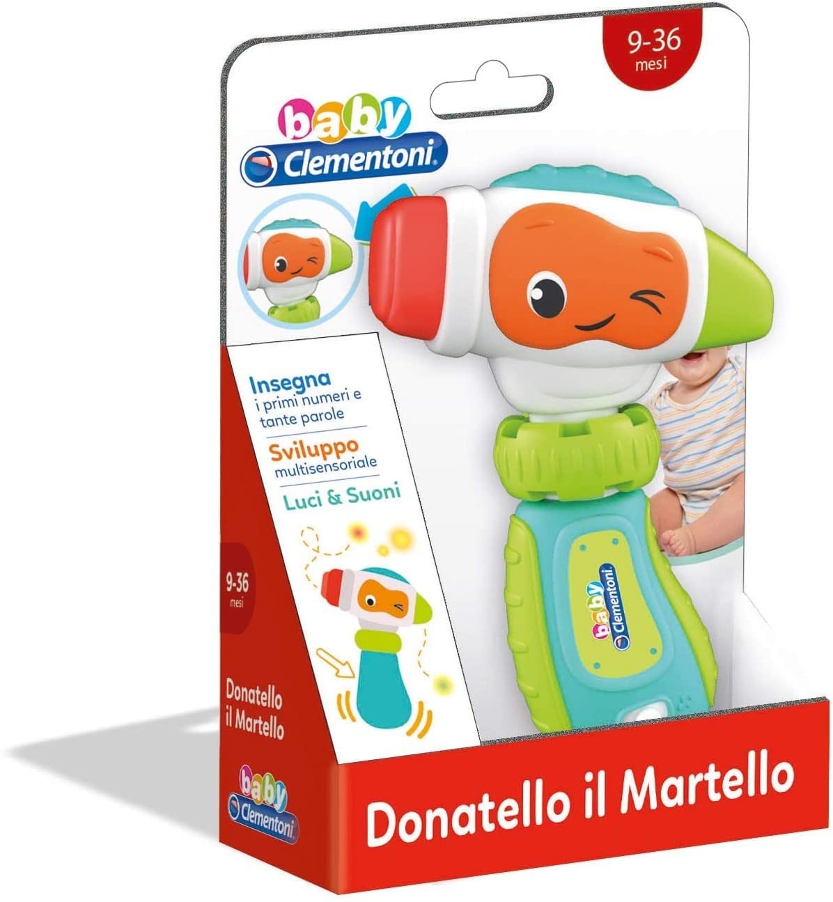 Baby Clementoni - 17327 - Donatello Il Martello - Early Childhood Game - Talking Electronic Toy (Batteries Included), Children 9-36 Months, Italian