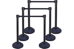 6PACK BESEA Crowd Control Stanchions with 10 FEET Retractable Belts, Water Filled Base Weighted Barriers Black Post