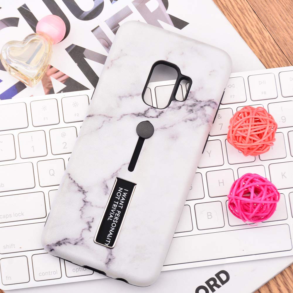 Galaxy S9 Case with Kickstand 5.8 inch (2018), Galaxy S9 Marble Case, Dual Layer Full-Body Protect Case Soft TPU & Hard Plastic Back Cover for Samsung Galaxy S9 - White