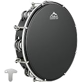 EASTROCK 10 inch Tambourine Adjustable drum surface Double Row Jingle Black | Hand Held Plastic Tambourines Percussion Musical Instrument with 6 Tuning Bolts for Beginner Professional Performer