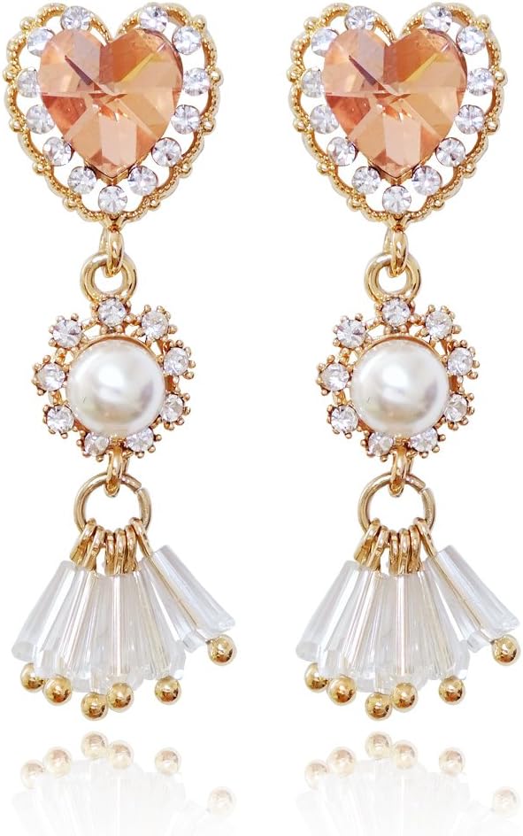 Crystal Drop Dangle Earings, Swarovski Crystal & Pearl, Gold Plated 2 Pairs # Romantic Day