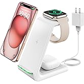 Wireless Charging Stand, GEEKERA 3 in 1 Wireless Charger Dock Station for iPhone 17 16 15 14 13 12 11 Pro Max Plus/X/8 Series