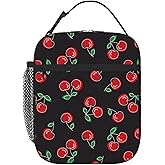 GVGOAGL Red And Black Cherry Insulated Lunch Bag Reusable Cooler Lunch Box Portable Leakproof Thermal Container Tote Bags for Girls Boys School Travel