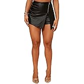SweatyRocks Women's Metallic High Waist PU Leather Shorts Wide Leg Stretchy Shorts Hot Pants