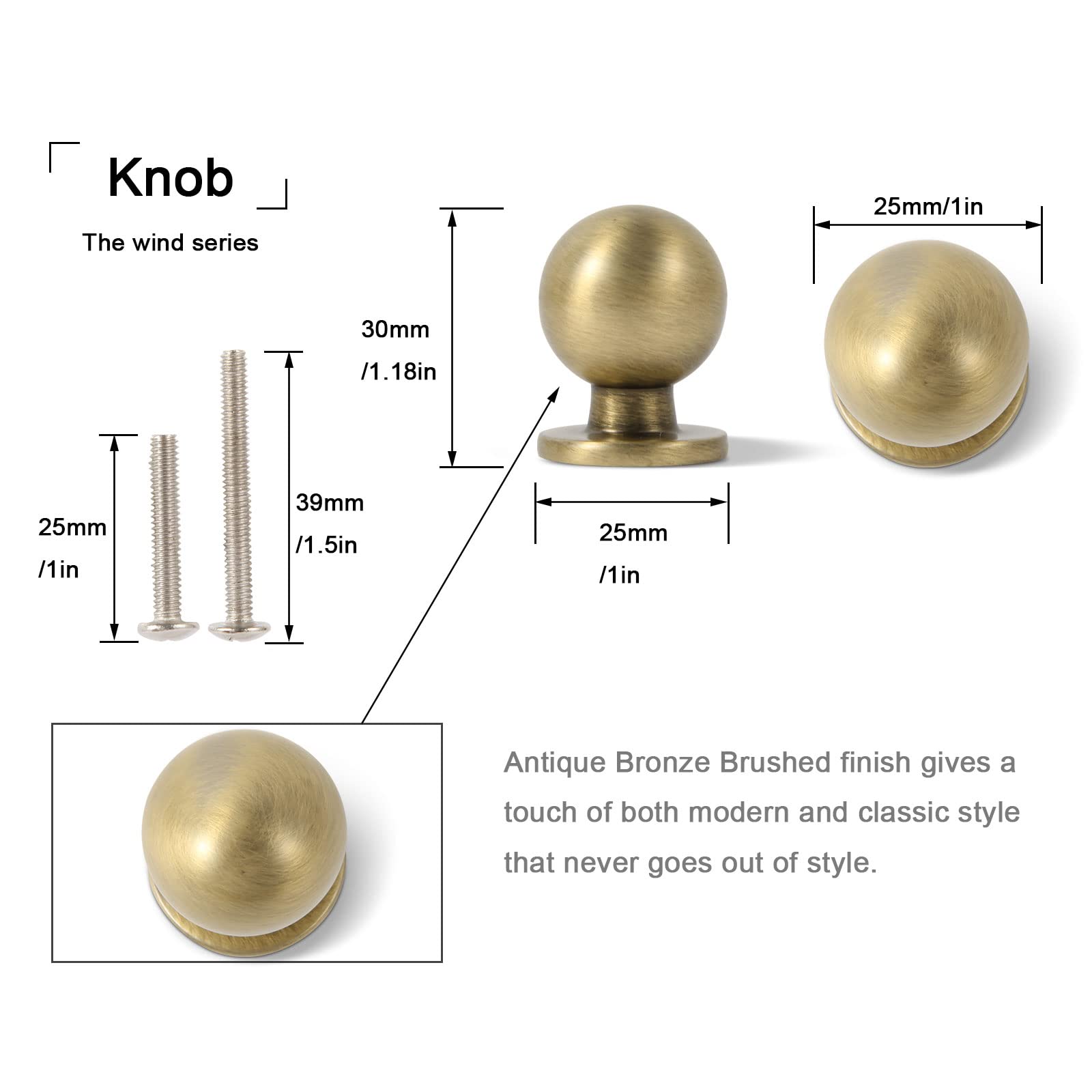 khtumeware Brushed Antique Brass knobs,20 Pack 1inch Kitchen