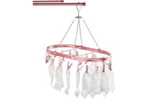 MACAJM Anodized Aluminum Sock Drying Rack - 26 Non-Slip Clips, and Wind-Resistant Hook, Laundry Drying for Socks, Baby Clothe