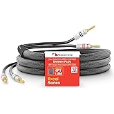 Nakamichi Excel Series 24k Gold Plated Banana Plugs with Speaker Cable Wire 99.9% Oxygen-Free Copper (OFC) Heavy Duty Braided for Amplifier Hi-Fi Home Theatre - Black (12 AWG / 6 feet / 1.8m)