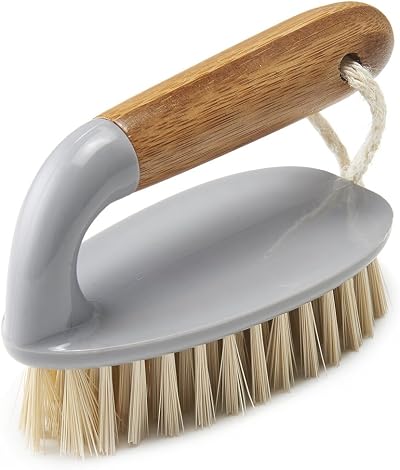 Addis Floor and Tile Scrub Brush Iron Style Bamboo Handle Grey Natural 13x5x6.5