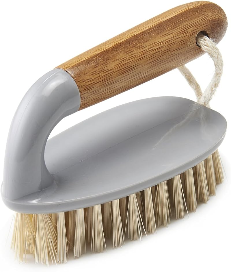 Addis Floor and Tile Scrub Brush Iron Style Bamboo Handle Grey Natural 13x5x6.5