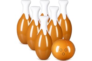 WinnerWhy 7 Pcs Giant 27 Inch Thanksgiving Turkey Legs Inflatable Bowling Set Turkey Pumpkin Theme 6 Giant 27" Pins and 9" Ball for Indoor Outdoor Fall Thanksgiving Carnival Gift Party Adult Games