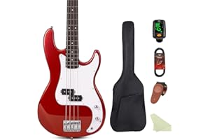 BULLSTAR Electric Bass Guitar 4 Strings Full-Size Standard Bass PB-Style Beginner Kit Black for Starter with Gig Bag Guitar Strap and Guitar Cable, MS-FD (red)