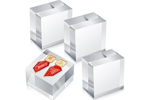 Remerry 4 Pieces 3 x 3 x 2 Acrylic Square Display Block Clear Polished Acrylic Cube Jewelry Stand Ring Showcase Display Holder Base