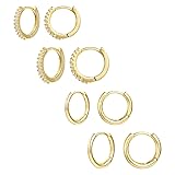 Ringcal Gold Hoop Earrings Set for Women Real 14K
