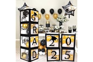ANLASS 2025 Graduation Party Decoration Black Balloon Boxes with Letters 2025 Grad & So Proud of You and 20 pcs Ballons