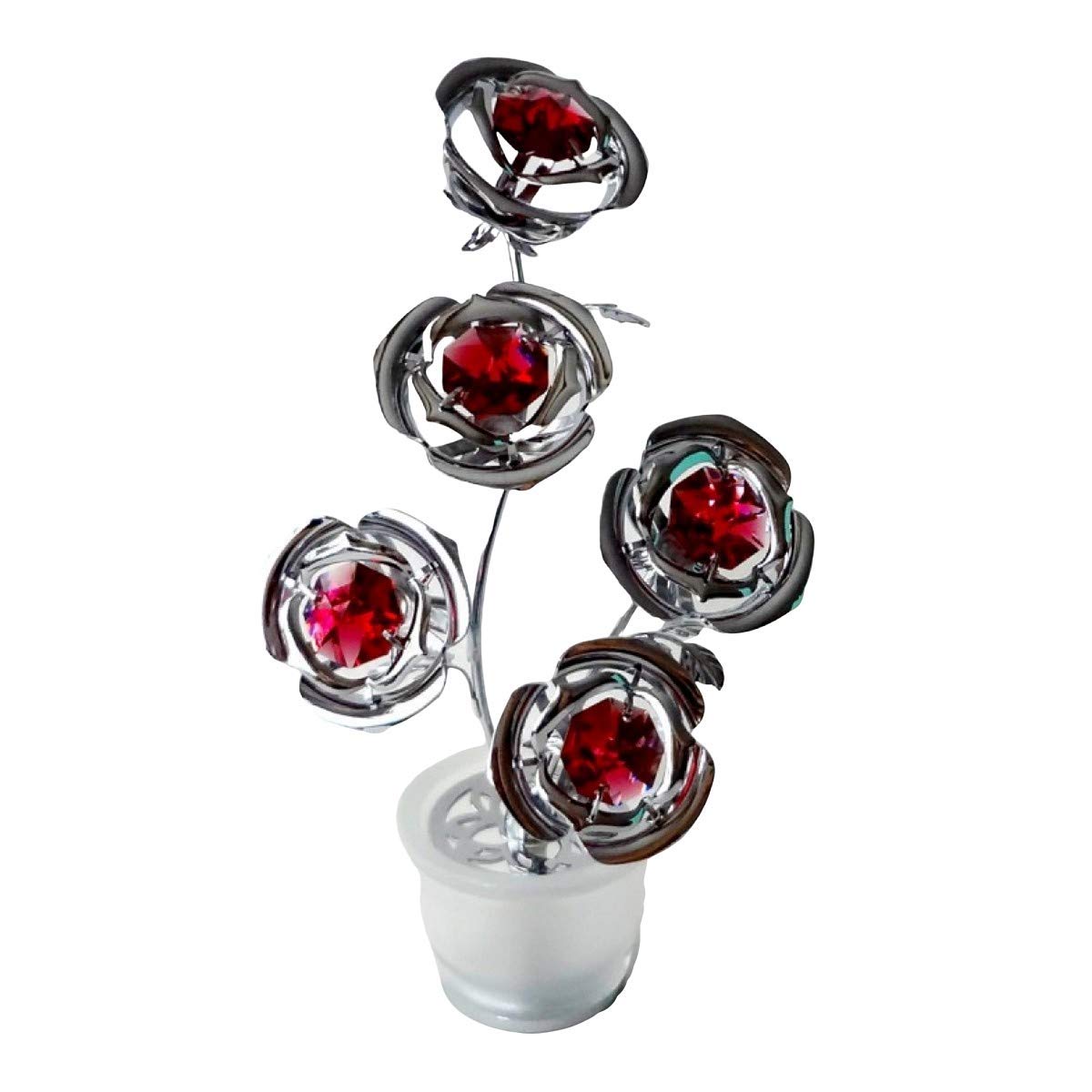 Crystocraft 5 Mini Red Rose Flower Crystal Ornament In A Glass Pot With Swarovski Elements Gift Boxed Chrome Plated Perfect Keepsake Collectors Gift Figurine Home Decor Valentines Day Romance Present
