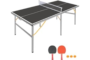 IUNNDS Mid-Size Table Tennis Table Foldable & Portable Ping Pong Table Set for Indoor & Outdoor Games with Net, 2 Table Tenni